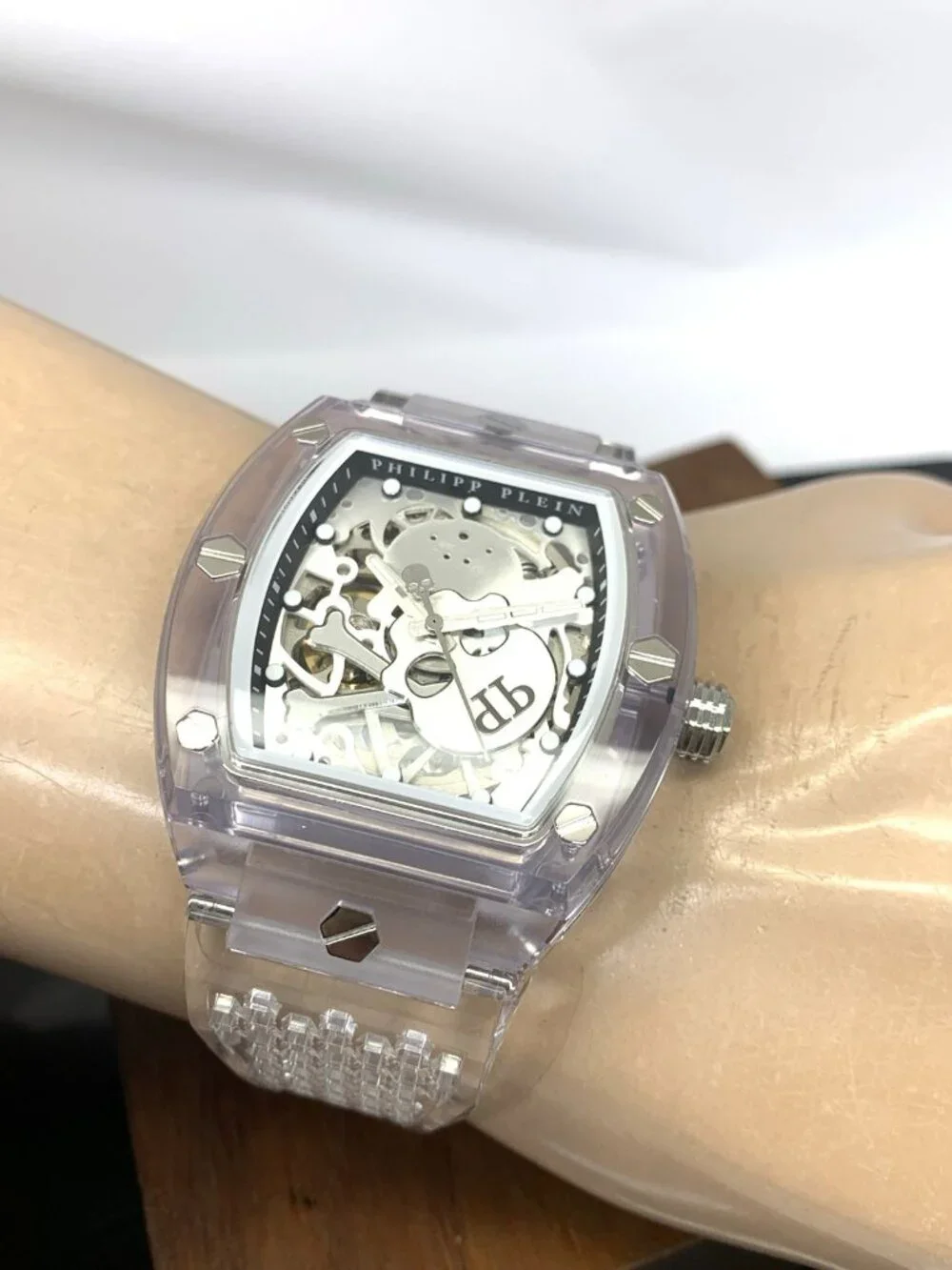 Philipp Plein Men's Watch PWPTA0524 Skull Automatic Clear Rubber Strap 44mm